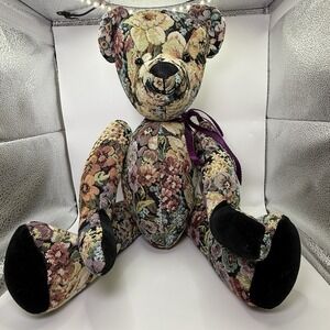 Vintage Floral Tapestry Stuffed Teddy Bear Moveable Arms & Legs 80's
